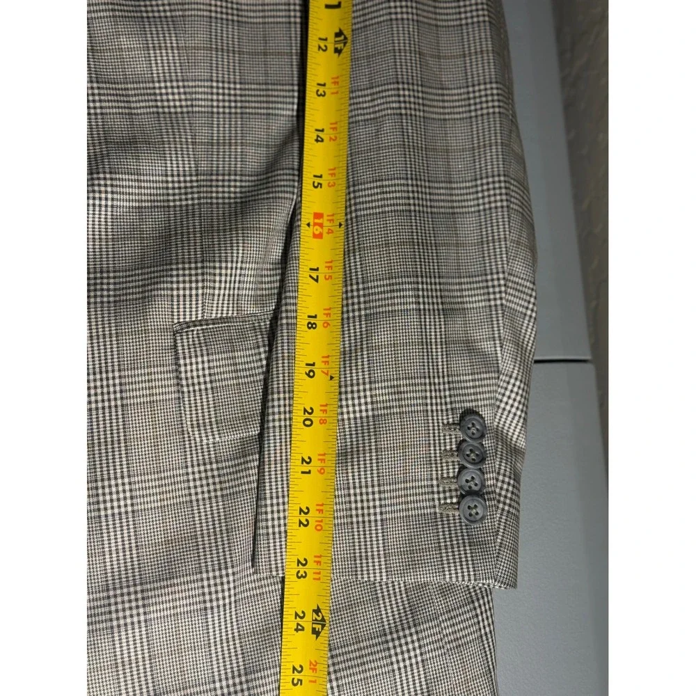 Joseph Abboud Silk Wool Glen Plaid Blazer Sport Coat Mens 38S Grey Tan